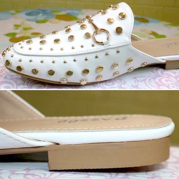 Gold Studded White Loafer Mule NIB - Picture 5 of 8